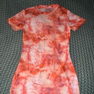 Orange mesh mini dress sheer